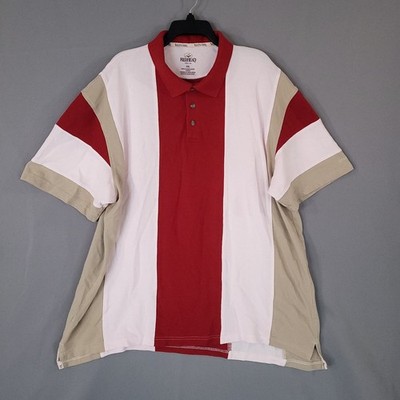 REDHEAD Men's 2XL Red White Tan Striped Polo Shirt Short Sleeve Cotton Blend