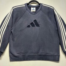 Vintage Adidas Mens Sweatshirt 90's Big Logo 3-White Stripes Medium Faded Black