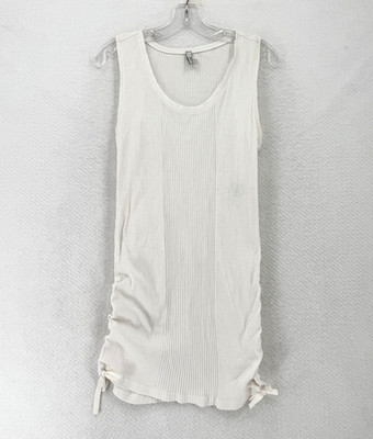 Rezrekshn Esther Chen White Knit Cotton Ribbed Ruched Sleeveless Tank Dress Sz L