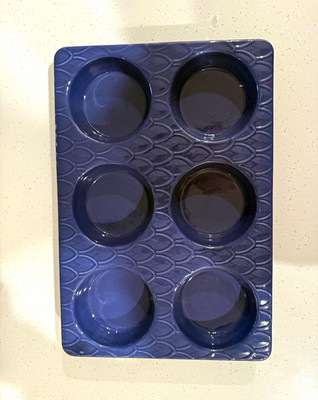 Discontinued Avon Blue Ceramic 6-Cup Muffin Pan Oven Safe 375°F