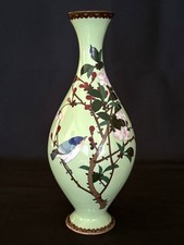 Antique Japanese Cloisonné Enamel Vase – Bird & Blossoming Branch Design  11.5 "