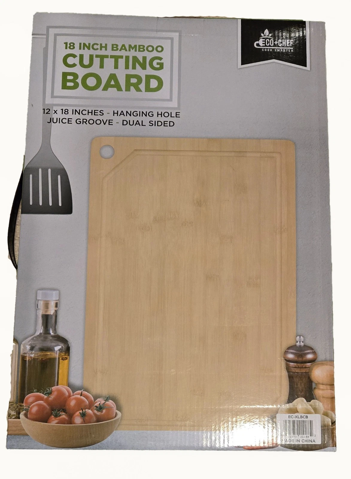 ECO+CHEF Bamboo Kitchen Cutting Board Juice Groove-Dual Sided 12"x18"x 3/4" NEW