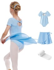 Girls Ballet Dance Short Sleeve Leotard with Removable Skirt and Tights Combo...