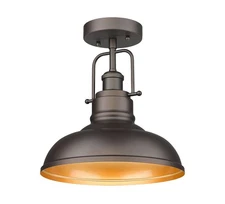 Farmhouse Semi Flush Mount Light Fixture, 11 Inch Industrial Ceiling Light Fi...