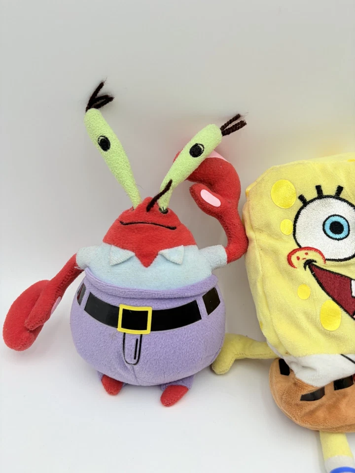 Spongebob Squarepants Plush Lot Plankton Mr Krabs TY Beanie Babies Set VTG - Image 2 of 4