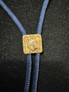Vintage Goldtone Horse Head Bolo Tie With Blue Ropes