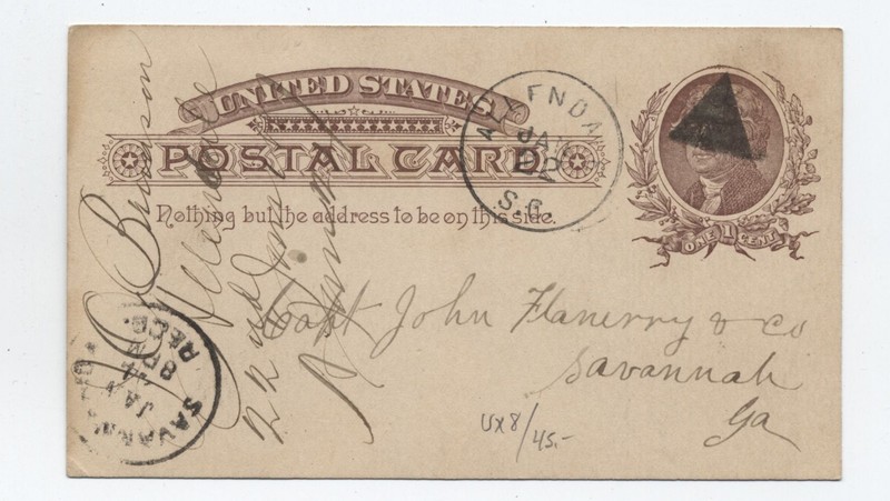 1891 Allendale SC postal card triangle cancel [h.7861]