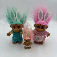 Set of 3  Russ Troll Dolls - Standing Baby Easter Bunny Rabbit Ears  Pink, Aqua