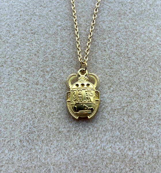 Alternate view of Egyptian Scarab Beetle Pendant 20" Gold-plated Chain Necklace Gift Bag