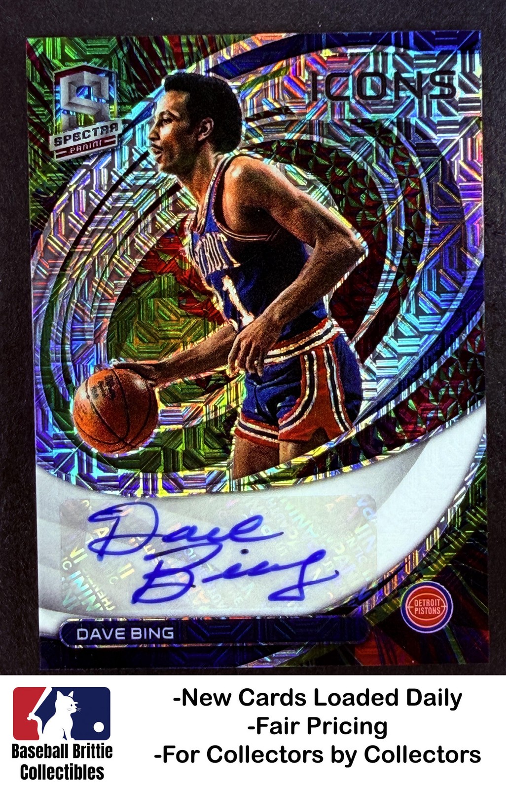 2021-22 Spectra Dave Bing Icons Meta Mojo Prizm #/25 Detroit Pistons Auto