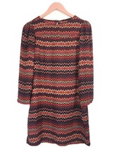 Zara Woman Dress S 8 Red Zigzag Chevron Print Shift (Modified - Fringe Removed)