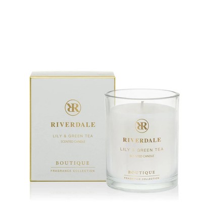 Boutique Duftkerze im Topf Lily & Green Tea 10 cm grau 