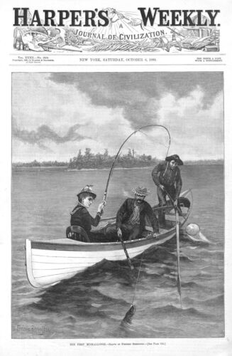 Her First Muskallonge - By Frederic Remington - Lady Fishing - 1888