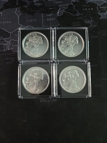 Four 2025 1 oz 999 Fine Silver Shield LADY JUSTICE Rounds Girl BU