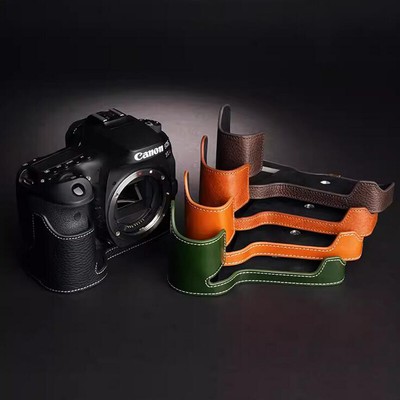 Genuine Real Leather Half Camera Case Bag Cover For Canon EOS 90D Bottom Open