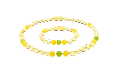 Baltischer Bernstein Halskette und Armband aus polierter Zitrone & Jade