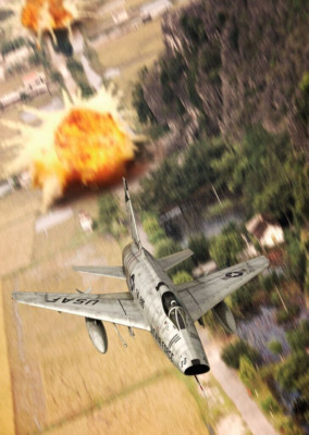 Vietnam  War  Photos --   F-100 Super Sabre Fighter Jet On Bombing Run...