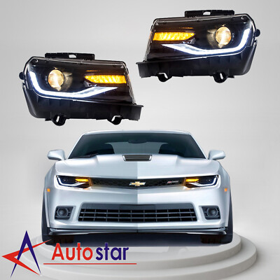 Pair For 2014-15 Chevrolet Chevy Camaro LED Headlights Sequential Turn Indicator