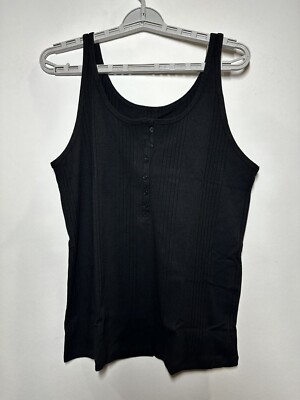 Women's Button Front Ribbed Tank Top - A New Day Black L | eBay