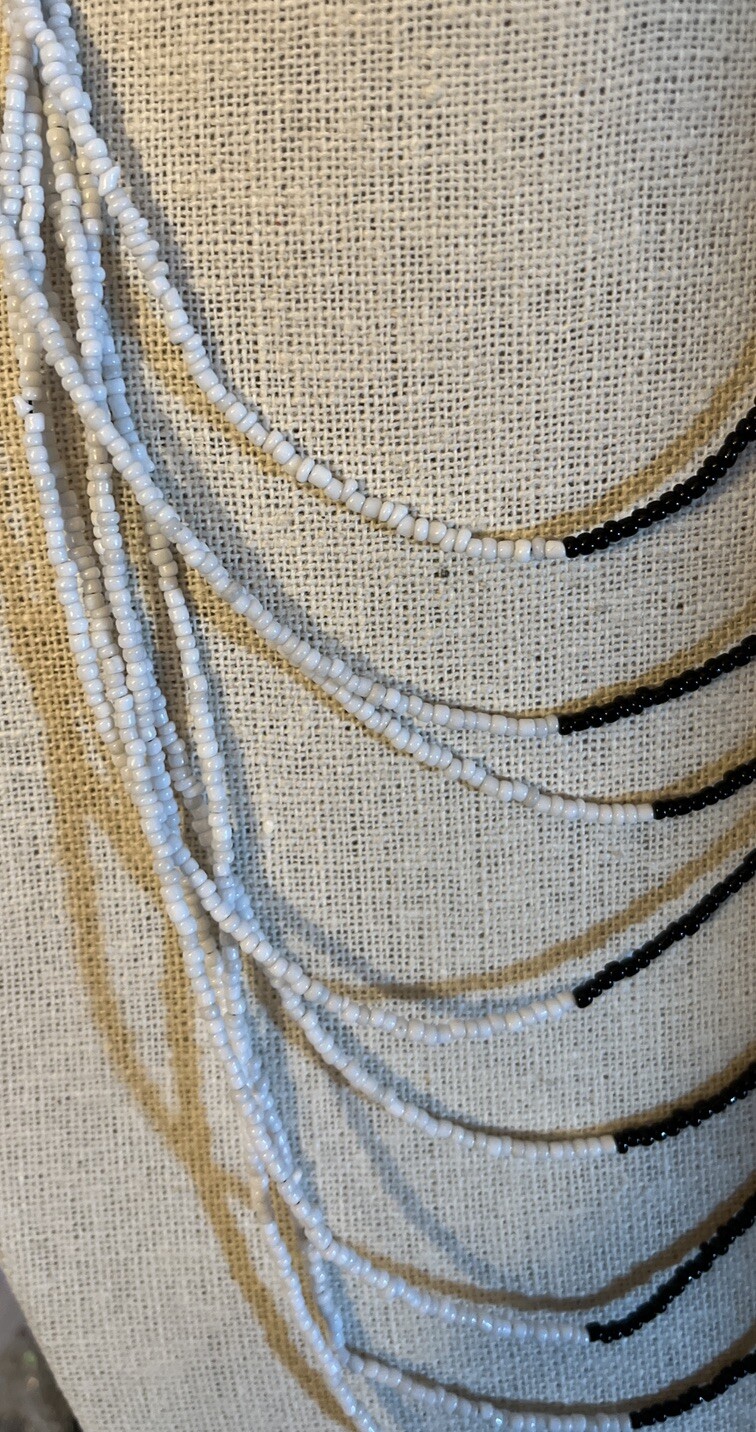 Multi Strand Layer Black White Tiny Beads 24 Neck… - image 4