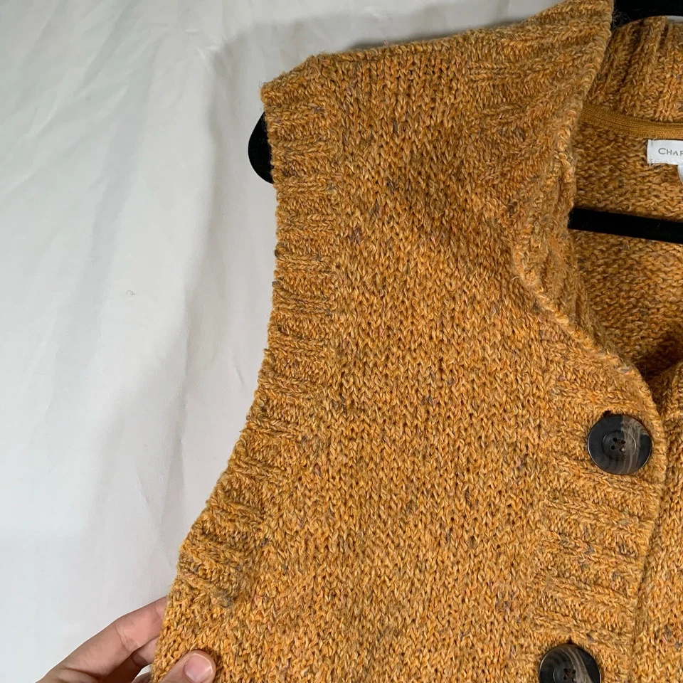 Cárdigan Charter Club para mujer grande amarillo mezcla de lana sin mangas tejido botón fuente Foto 3 de 4