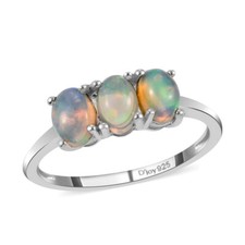 0.85ctw Premium Ethiopian Welo Opal Ring Platinum Plated Sterling Size 6