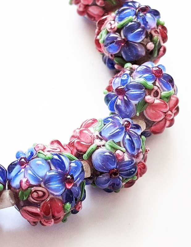 Lampwork Glass Flower Beads Raised Petals Purple & Pink 15 mm 4 Beads (#a33npl)
