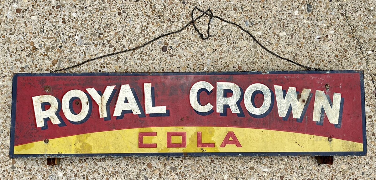 1930s 1940s ROYAL CROWN COLA RC PAINTED METAL STORE SIGN 48 INCHES