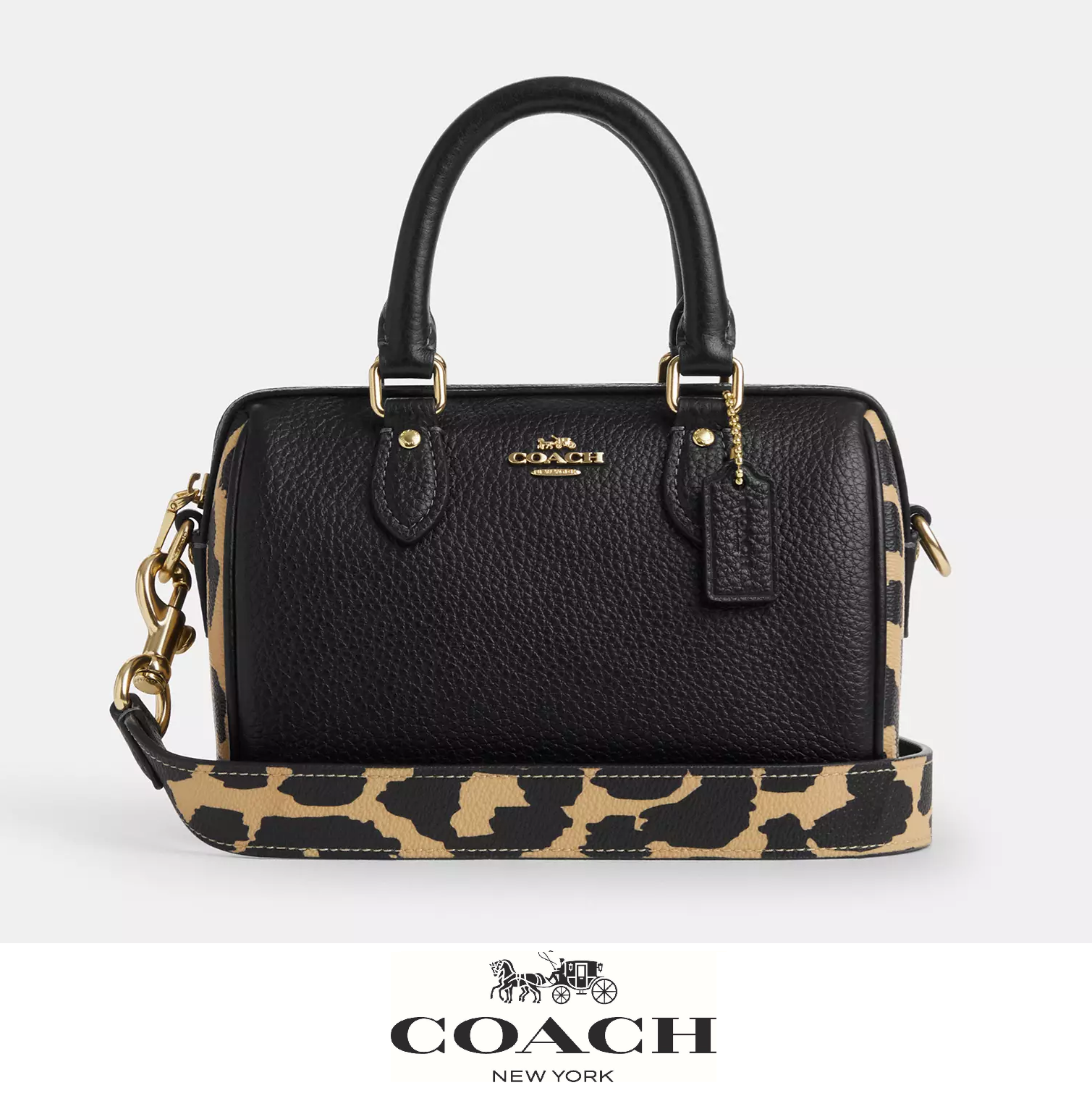 COACH Mini Rowan Crossbody Bag in Leopard Print Leather and Coated Canvas CW332