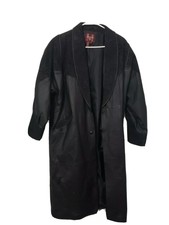 Maurices Vintage Authentic Black Leather Trench Jacket 90s Large Paisly Print.