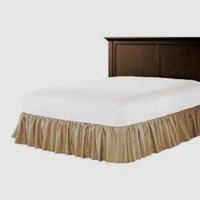 3 Side Taupe Solid Dust Ruffled Bed Skirt || 700 TC Cotton Split/Open Corner