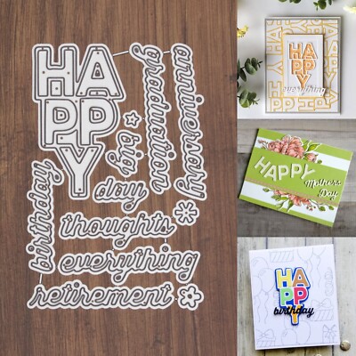 Happy Everything Sentiments Builder Cutting Dies   Birthday Graduation +