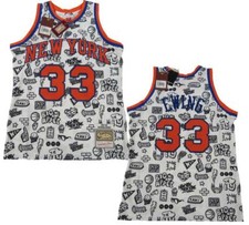 91-92 Patrick Ewing 33 Knicks Mens Mitchell  Ness Swingman Doodle Jersey 155
