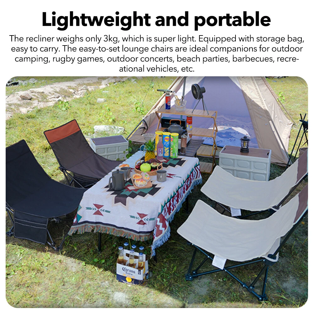 Folding Reclining Camping Chair Heavy Duty 130kg Outdoor Picnic Chairs 2 in 1
