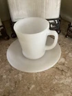 Vintage White Milk Glass Fire King D Cups or Mug and Saucers