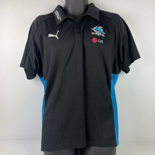 Puma Cronulla Sharks NRL Licensed Supporters Polo Shirt Mens XL Black/Blue 63/75 - Picture 1 of 9