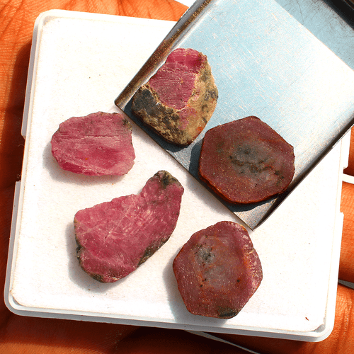 5 Pcs Natural Watermelon Ruby Untreated 15.2mm-24mm Rough Slice Loose Gemstones - Picture 6 of 14