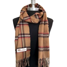 Winter Warm 100% CASHMERE Scarf Plaid Camel /Brown/Red/cream Soft Wool Unisex