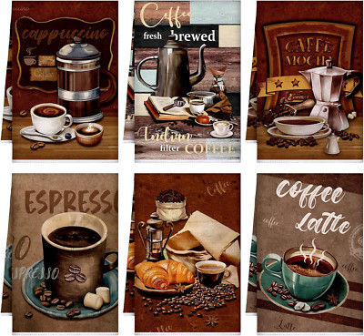 Set of 6 Coffee Kitchen Towels Absorbent Dish Towels 24 x 16 Inches Kitchen Gift