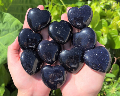 Blue Goldstone Heart Stone LARGE 1.75'' Natural Polished Goldstone Crystal Hearts