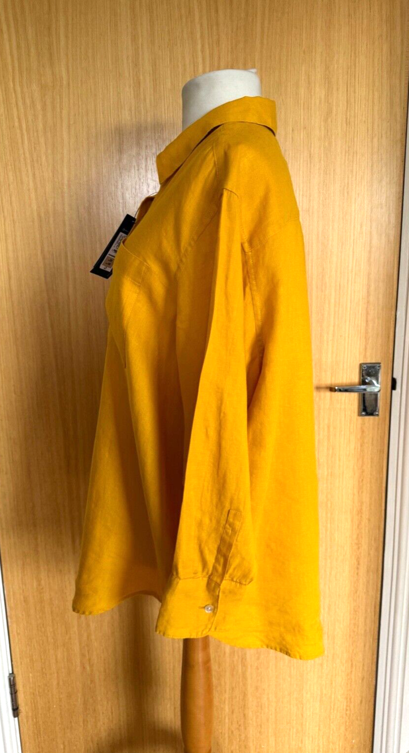 M&S Ladies Blouse Top 20 Shirt Long Mustard Linen Summer Casual