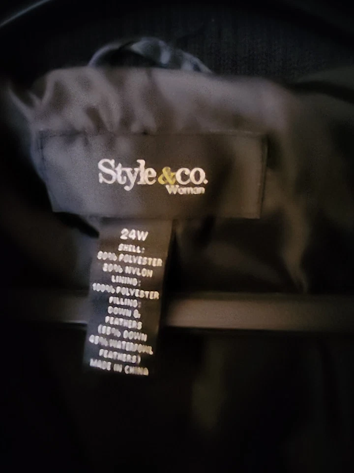 Style & Co. Womens Black Puffer Coat Double Zipper Down Feathers Lined Size 24W - Image 4 of 4
