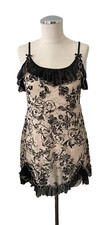 In Bloom NWT Black/Light beige /All Lace Ruffled Lingerie Short Night Gown -Med