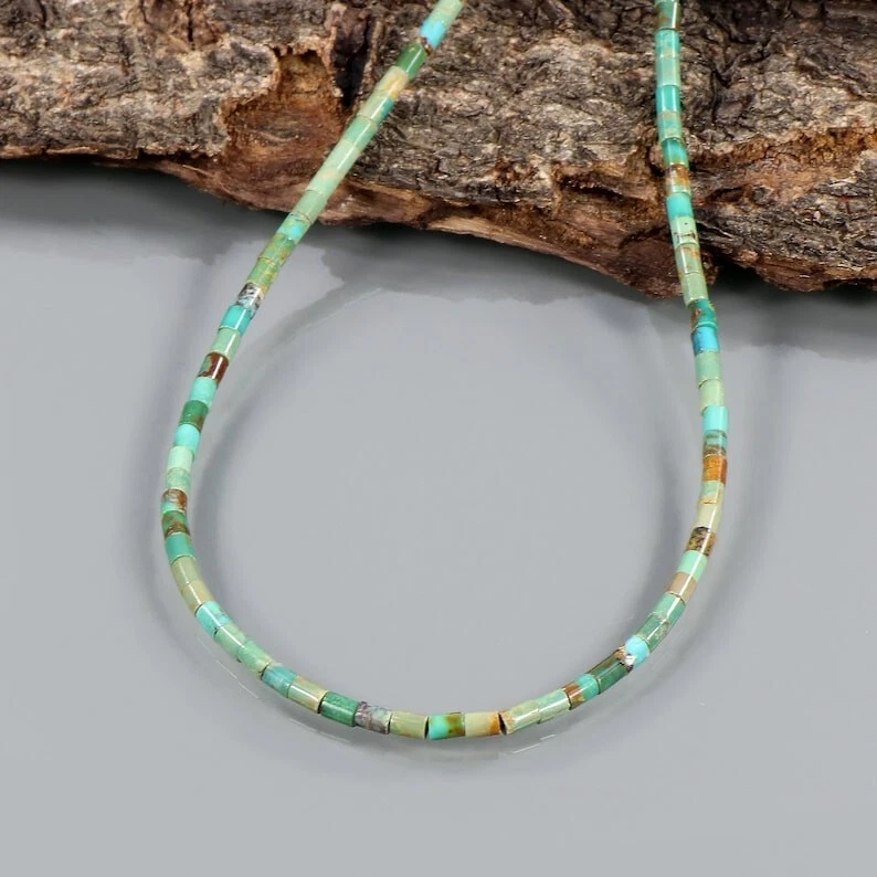 Natural Green Turquoise Smooth Tube Shape Gemstone Beaded Handmade Necklace 18" - Image 3 of 4
