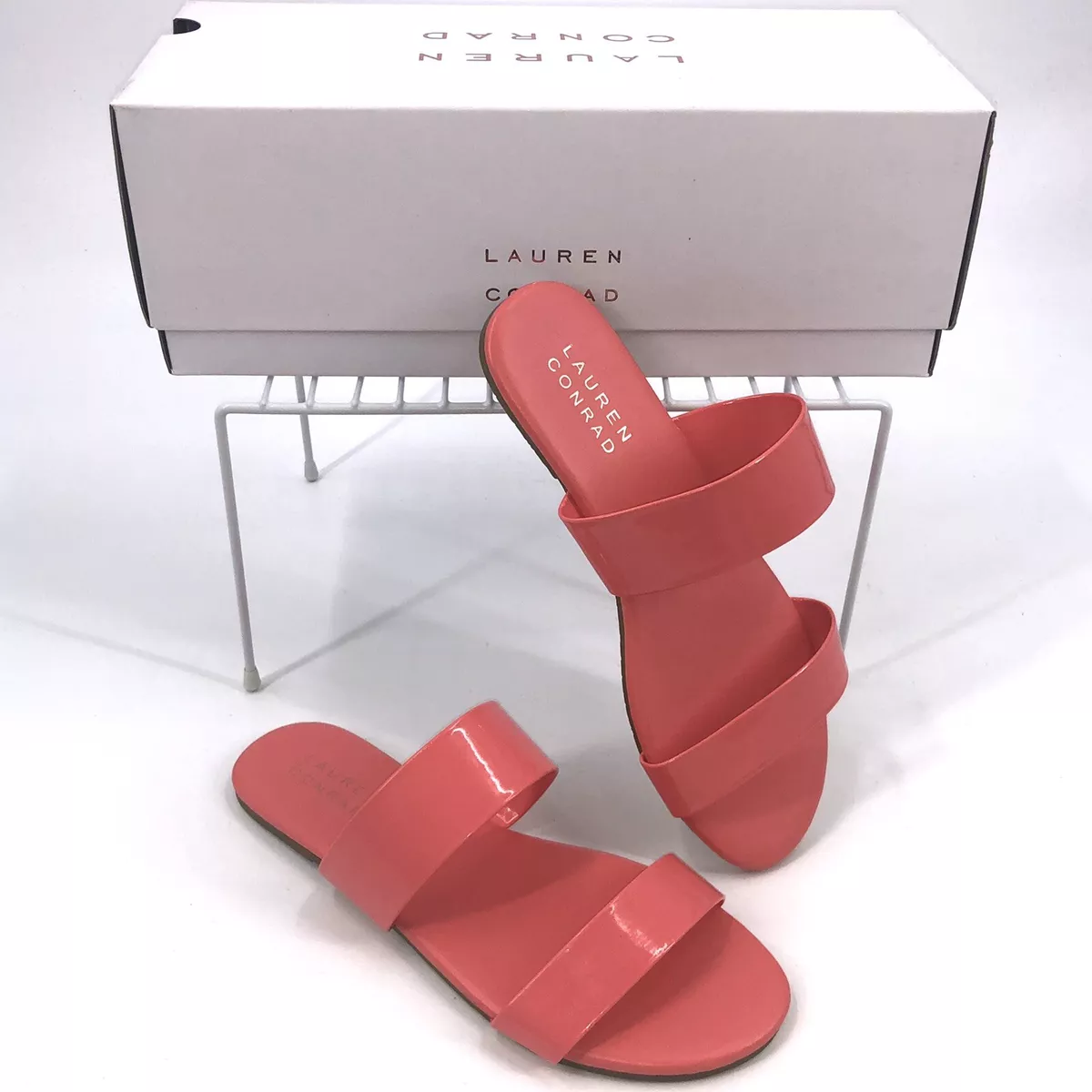 LC Lauren Conrad Firefli Womens Sandals Coral Pink Slip On Shoes Straps