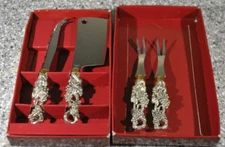 Vintage Arthur Court Grapes Handled Cheese Serving Set Knife 6" + 2 Forks