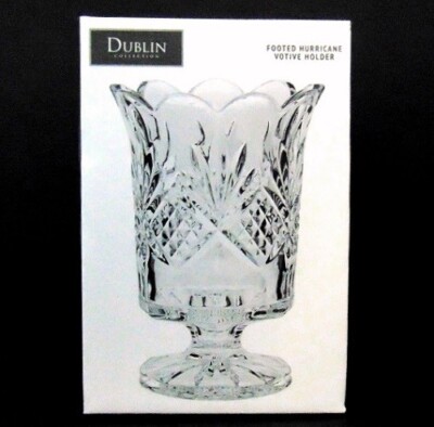 DUBLIN GODINGER ''SHANNON'' CRYSTAL Footed Hurricane Votive Holder 7 1/2'' H x 5'' W