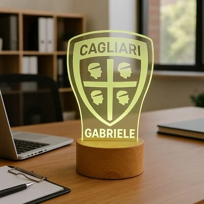Lampada Plexiglass Cagliari Calcio e Nome Personalizzato Luce LED Camera 7Colori