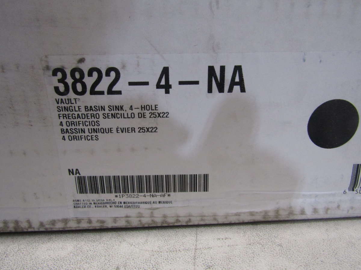 KOHLER K 3822 4 NA Vault 25 Single Bowl 18 Gauge Stainless Steel 