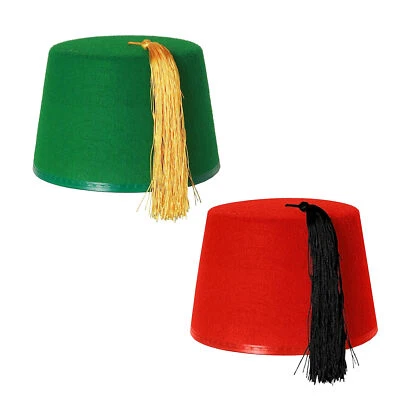ILOVEFANCYDRESS CHOOSE GREEN OR RED FEZ KUKI HAT ADULT MOROCCAN TURKISH TASSEL COSTUME ACCESSORY